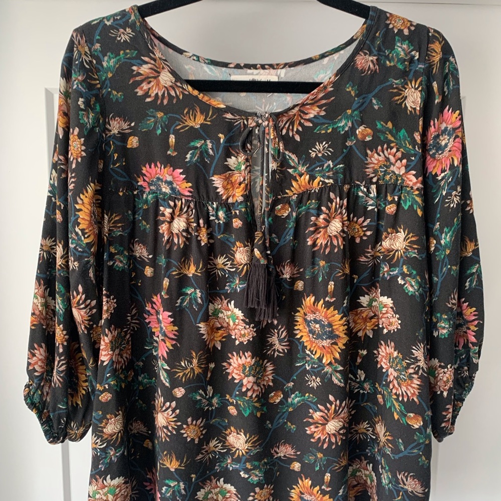 NATURAL LIFE Maribel Black Floral V-Neck Blouse with Pink & Yellow Blooms - Picture 3 of 5